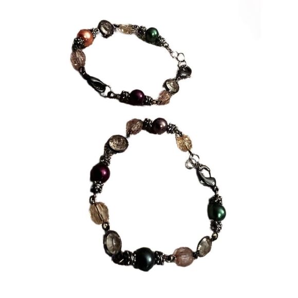 Two jewel tone beaded faux pearl bracelets for girls or for very small wrists. - Picture 3 of 11